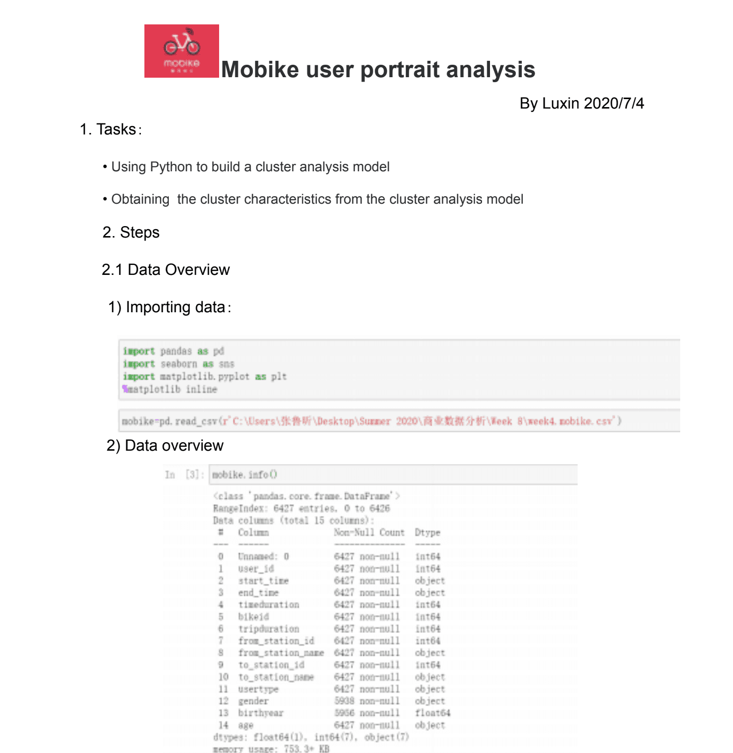 Mobike User Portrait Analysis